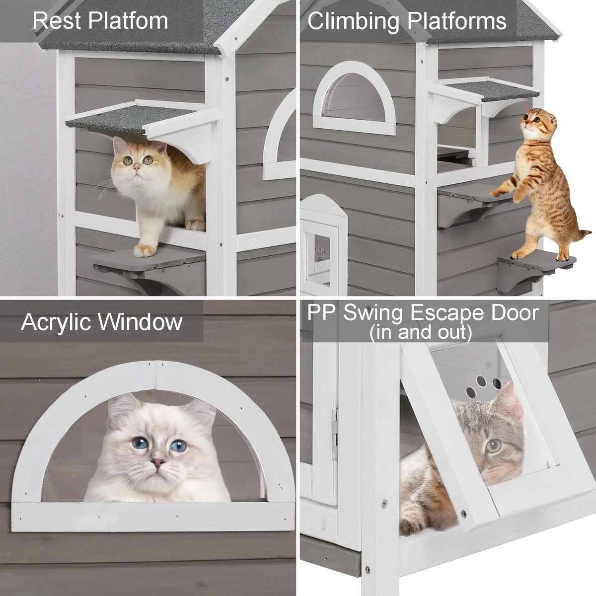 Weatherproof Two Story Wooden Outdoor Cat House I9232