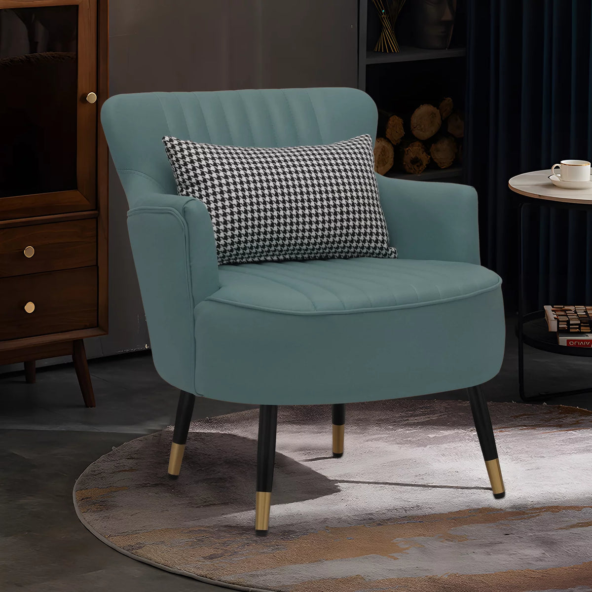Cadet Blue Upholstered Accent Chair with Pillow N435722