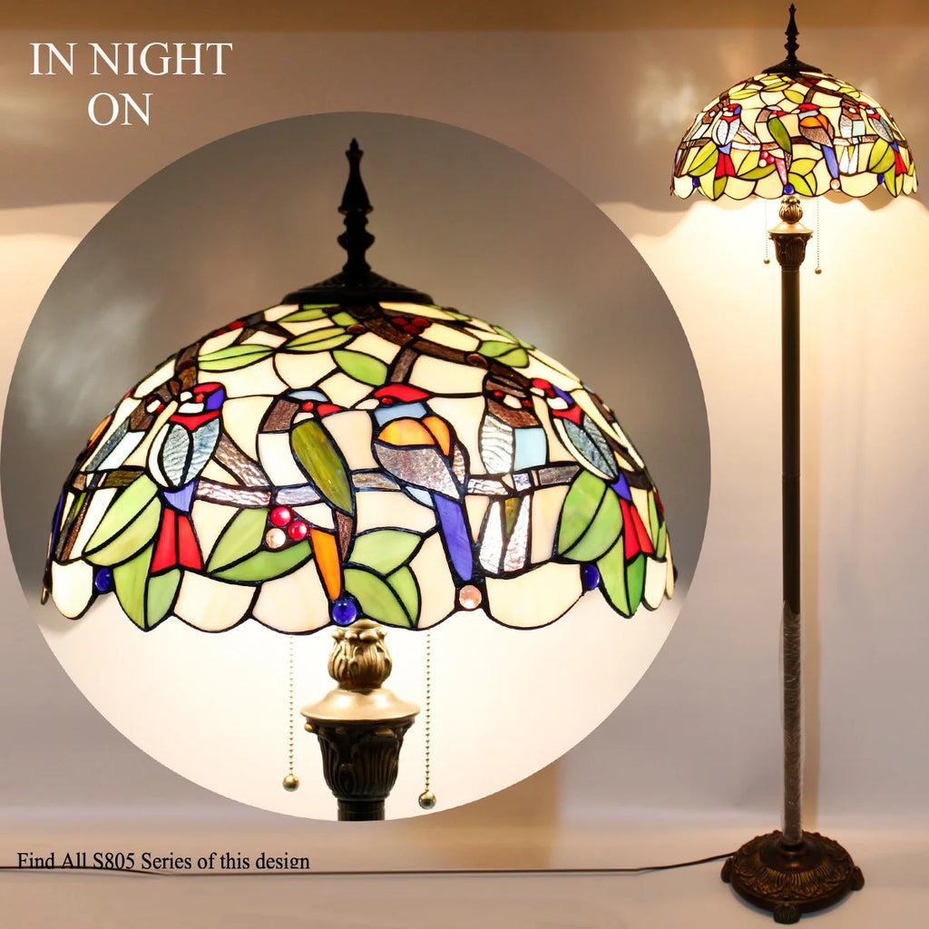 Bronze Floor Lamp with Stained Glass Shade G61077
