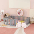 Full Size Wood Floor Bed with Fence Guardrails and Support Slats Z343