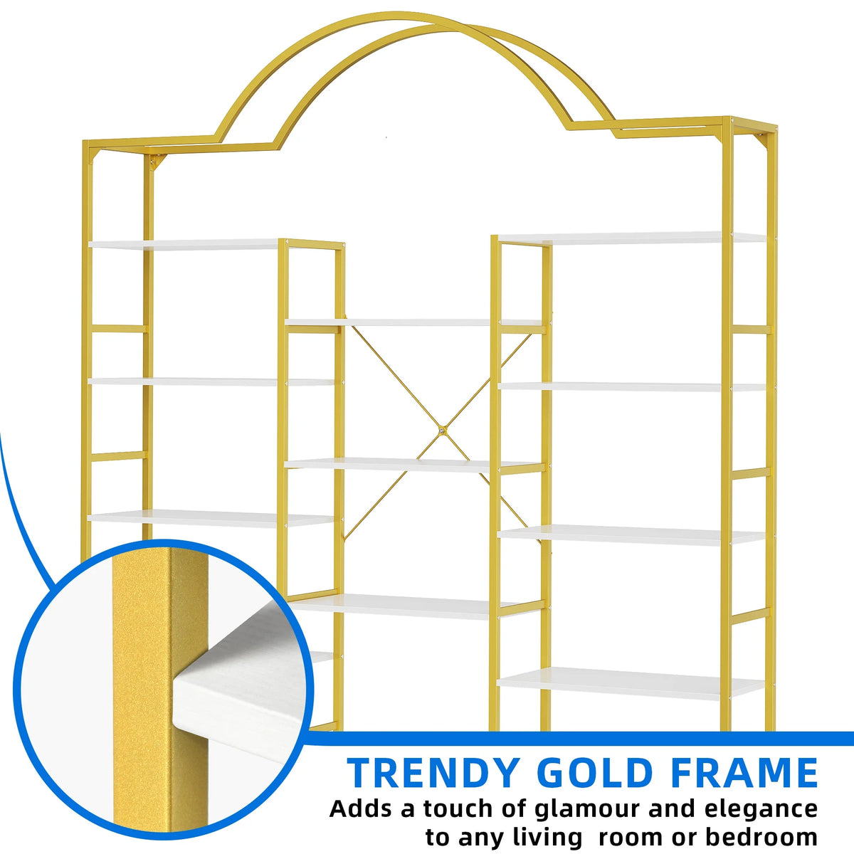 5-Tier Gold and White Bookshelf F4091