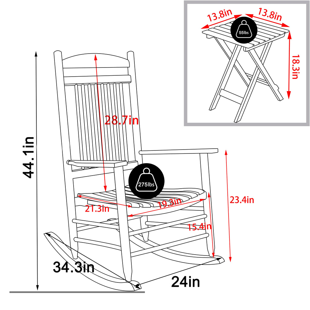 Black Wood Rocking Chair Set of 3 with Foldable Table N3152