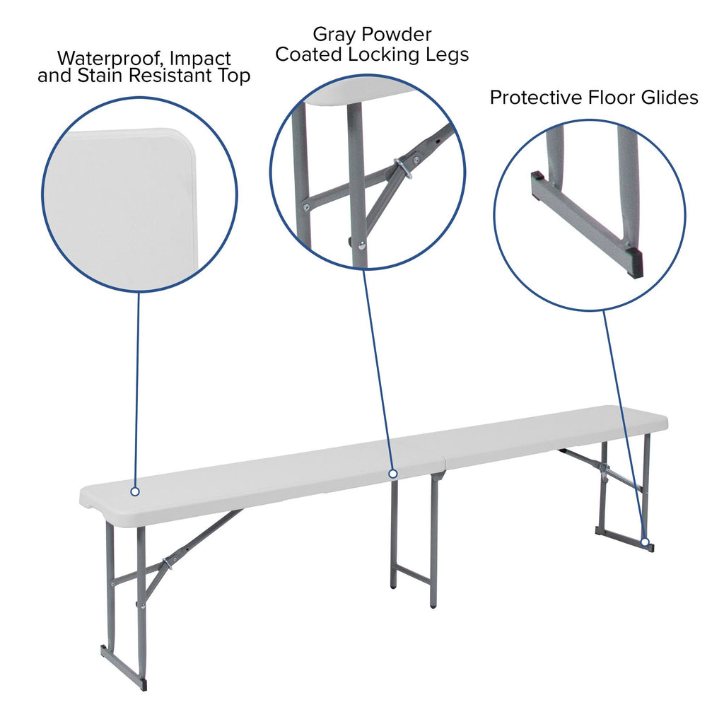 10.25 x 71 Inch Granite White Plastic Bench with Carrying Handle M926065