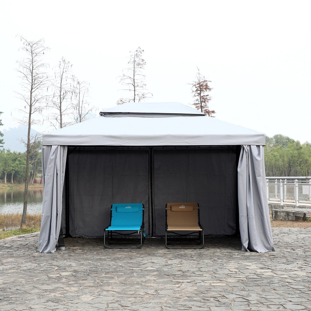 10'x13' Outdoor Double Vent Canopy Gazebo with Nettings and Curtains U39233