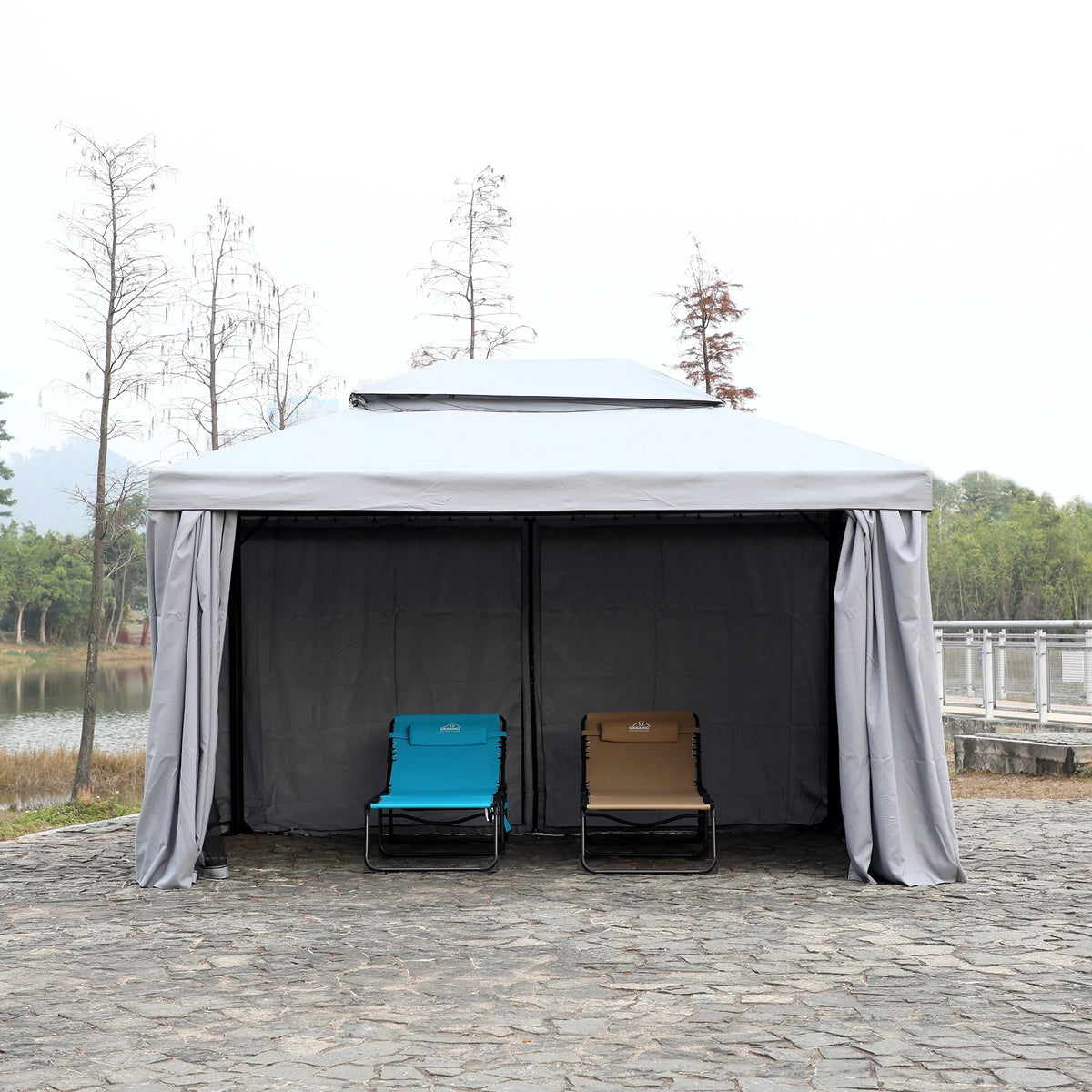 10'x13' Outdoor Double Vent Canopy Gazebo with Nettings and Curtains U39233