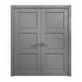 Solid French Double Doors 36 x 80 inches Painted Grey Oak Wood S1421