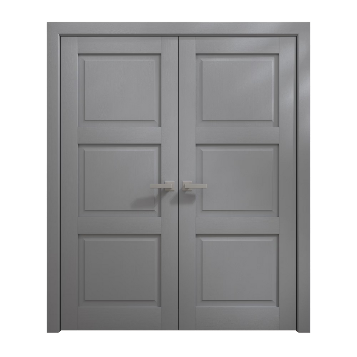 Solid French Double Doors 36 x 80 inches Painted Grey Oak Wood S1421