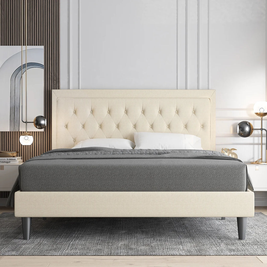 Queen Size Upholstered Platform Bed with Adjustable Headboard Z216439