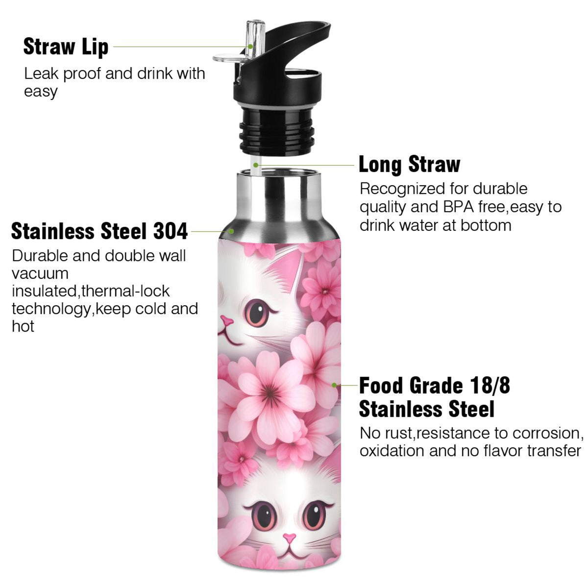 Insulated Stainless Steel Water Bottle with Straw Lid 20 oz X694