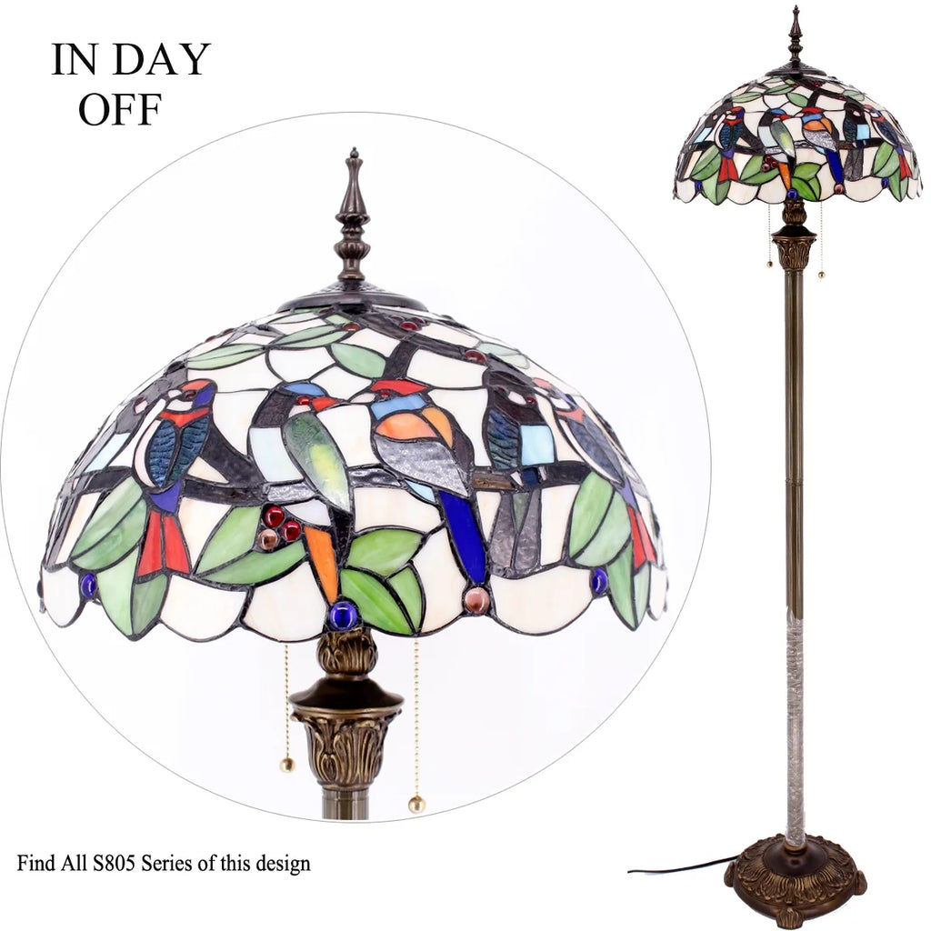 Bronze Floor Lamp with Stained Glass Shade G61077