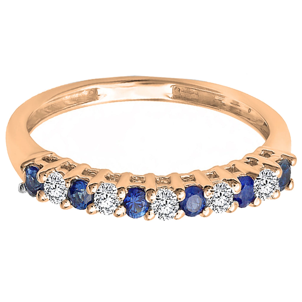 14K Rose Gold White Diamond Blue Sapphire Stackable Wedding Band D39567