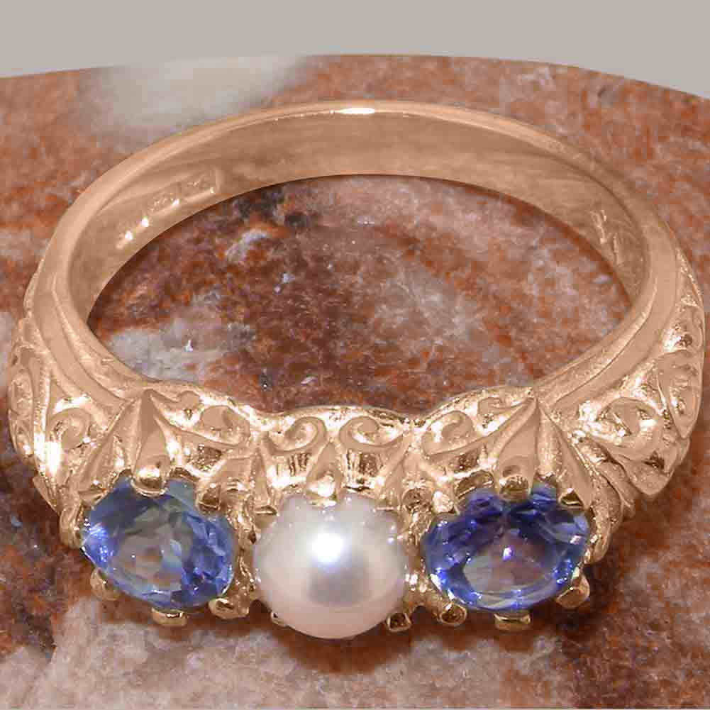 10k Rose Gold Cultured Pearl Tanzanite Ring O525
