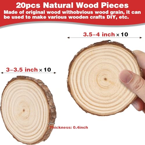 20 Pcs Natural Round Wood Slices Craft Kit Z799