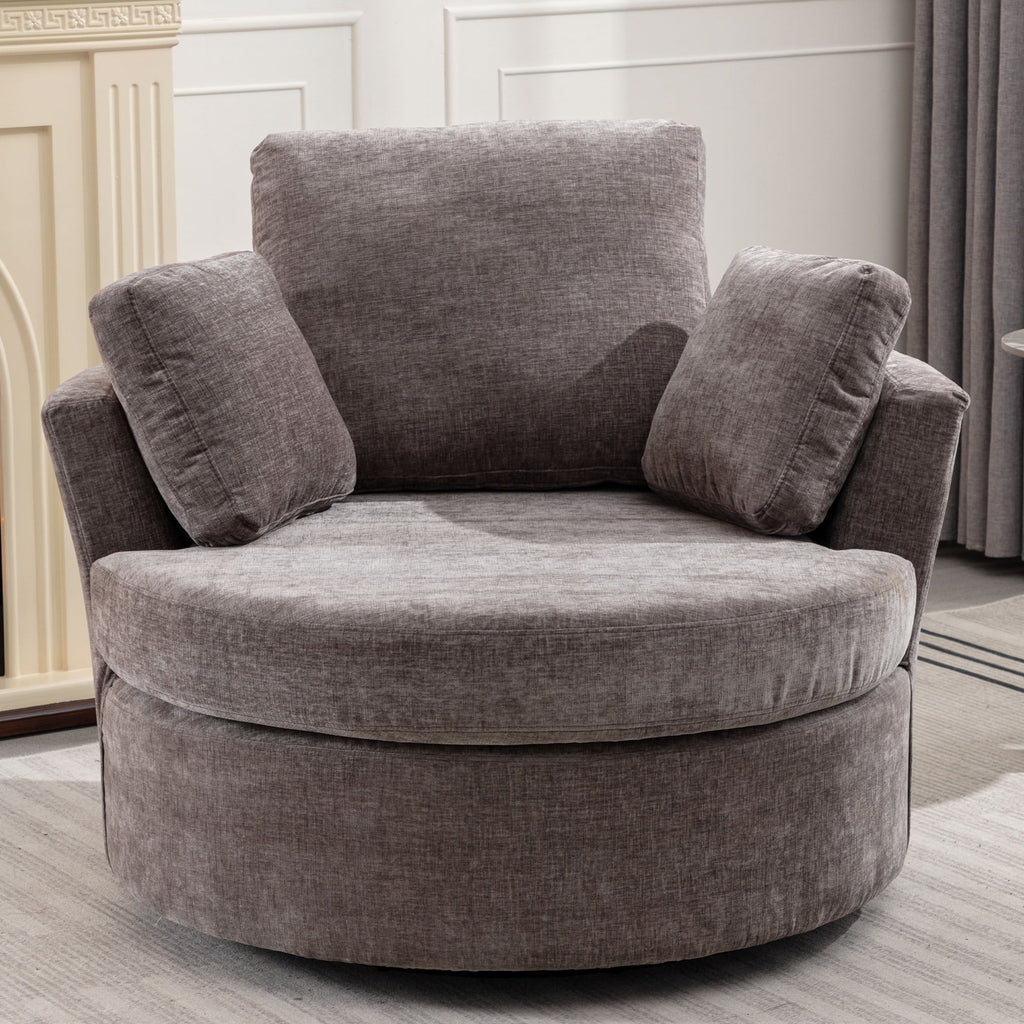 Oversized Round Swivel Accent Chair with 3 Pillows M14959