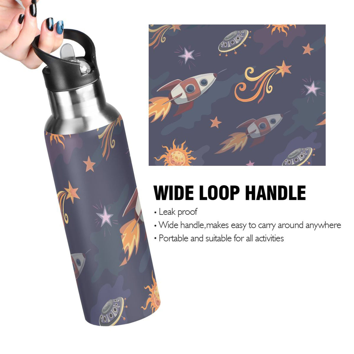 Stainless Steel Insulated Thermos Vacuum Flask Water Bottle with Straw Lid D290
