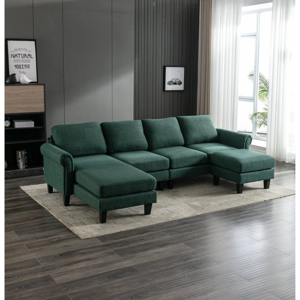 Charcoal Grey Linen U-shape Sofa Set with Reversible Ottomans T375957