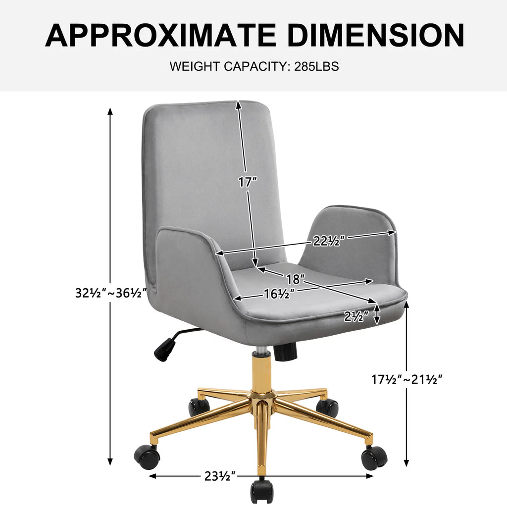 Grey Velvet Upholstered Desk Chair F6897