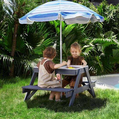 3-in-1 Kids Picnic Table with Umbrella T399