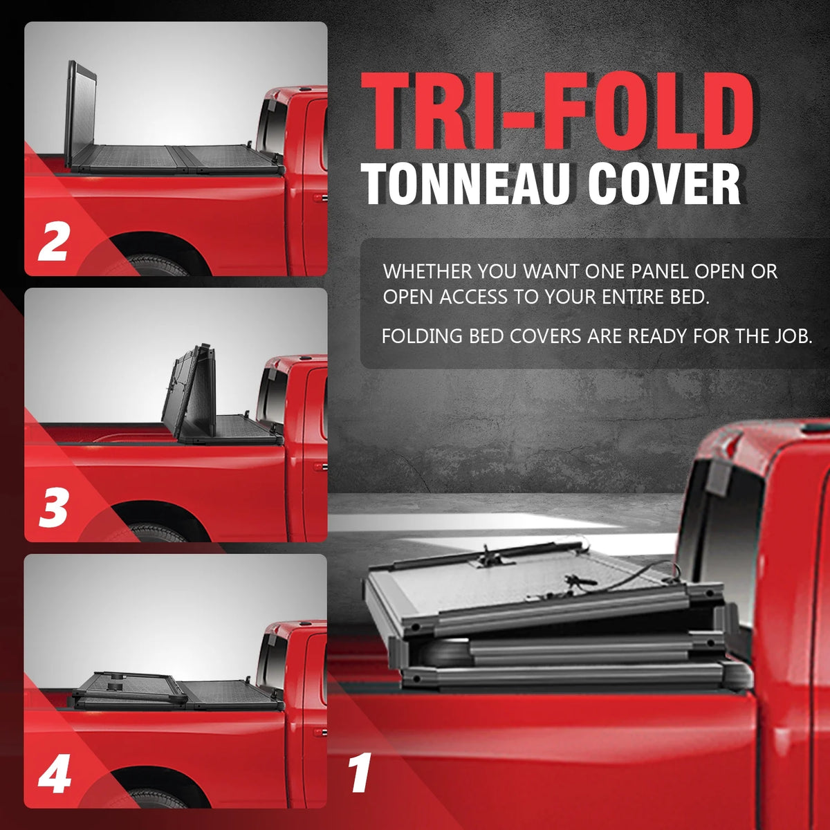 Hard Solid Tri-Fold Tonneau Cover for Chevy Silverado GMC Sierra 8Ft Long Bed Y699