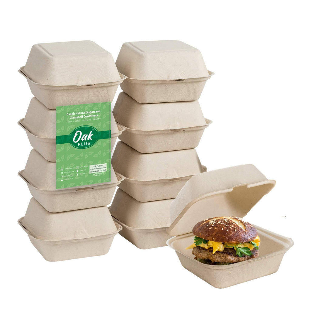 Disposable Sugarcane Clamshell Containers 300 Pack 450ml J119484