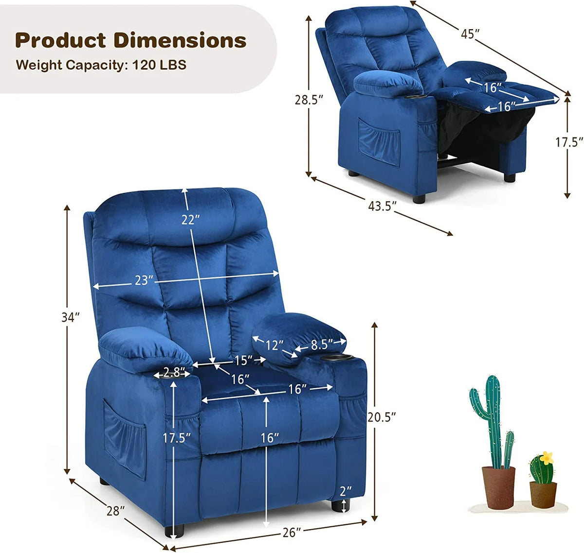 Kids Recliner Chair with Cup Holder L926