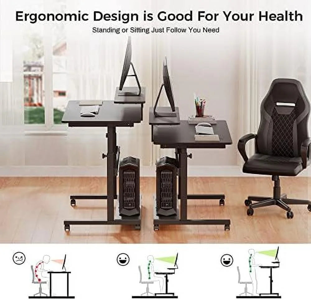 Height Adjustable Standing Desk with Monitor Shelf Black C720