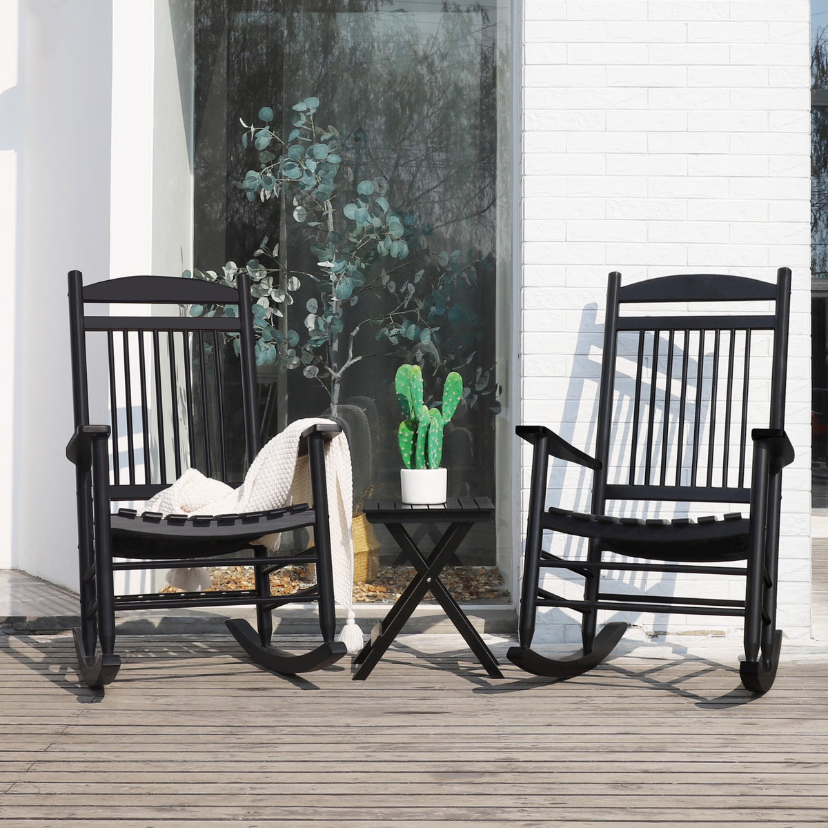 Black Wood Rocking Chair Set of 3 with Foldable Table N3152