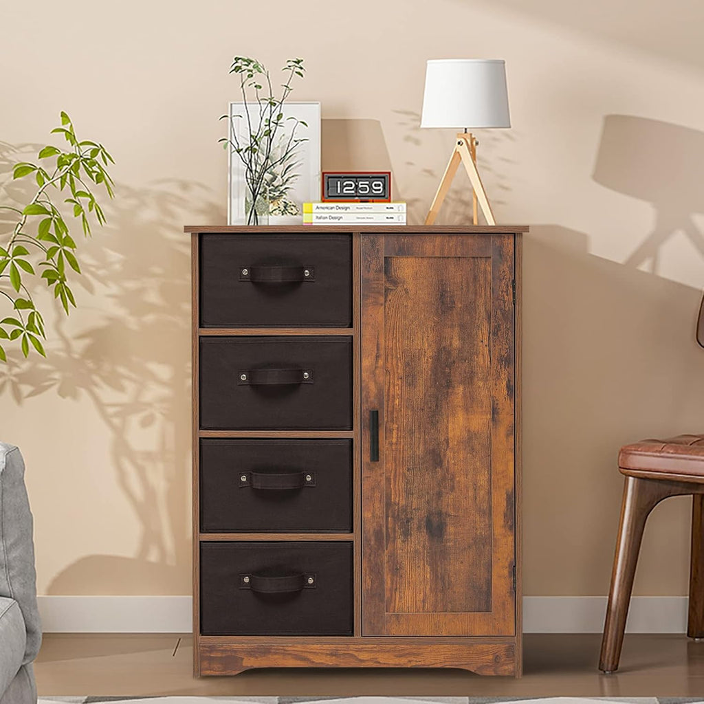 Rustic Brown Storage Cabinet with 4 Removable Drawers and 1 Door N366