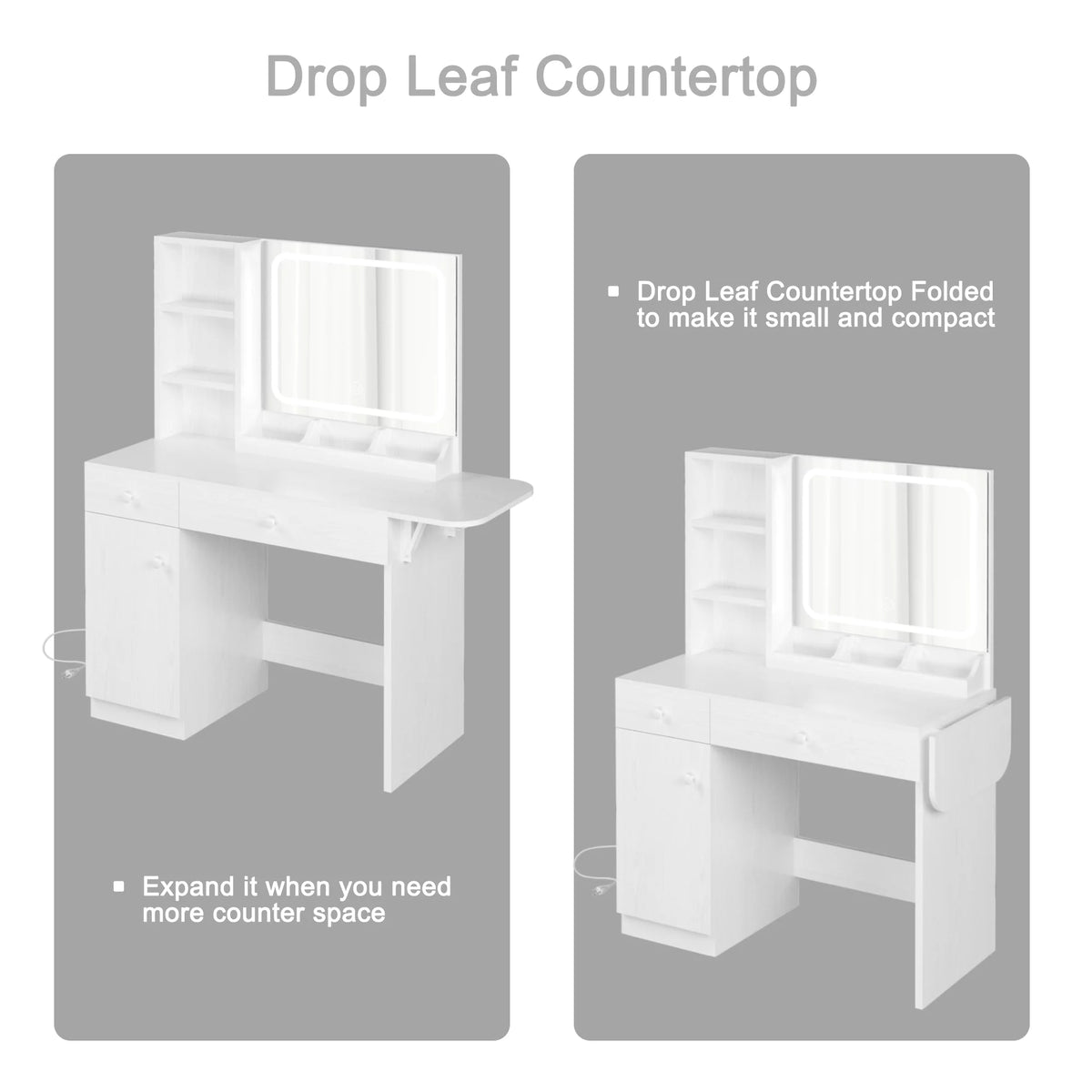 White Vanity Desk with Lighted Mirror and Storage Stool T93723