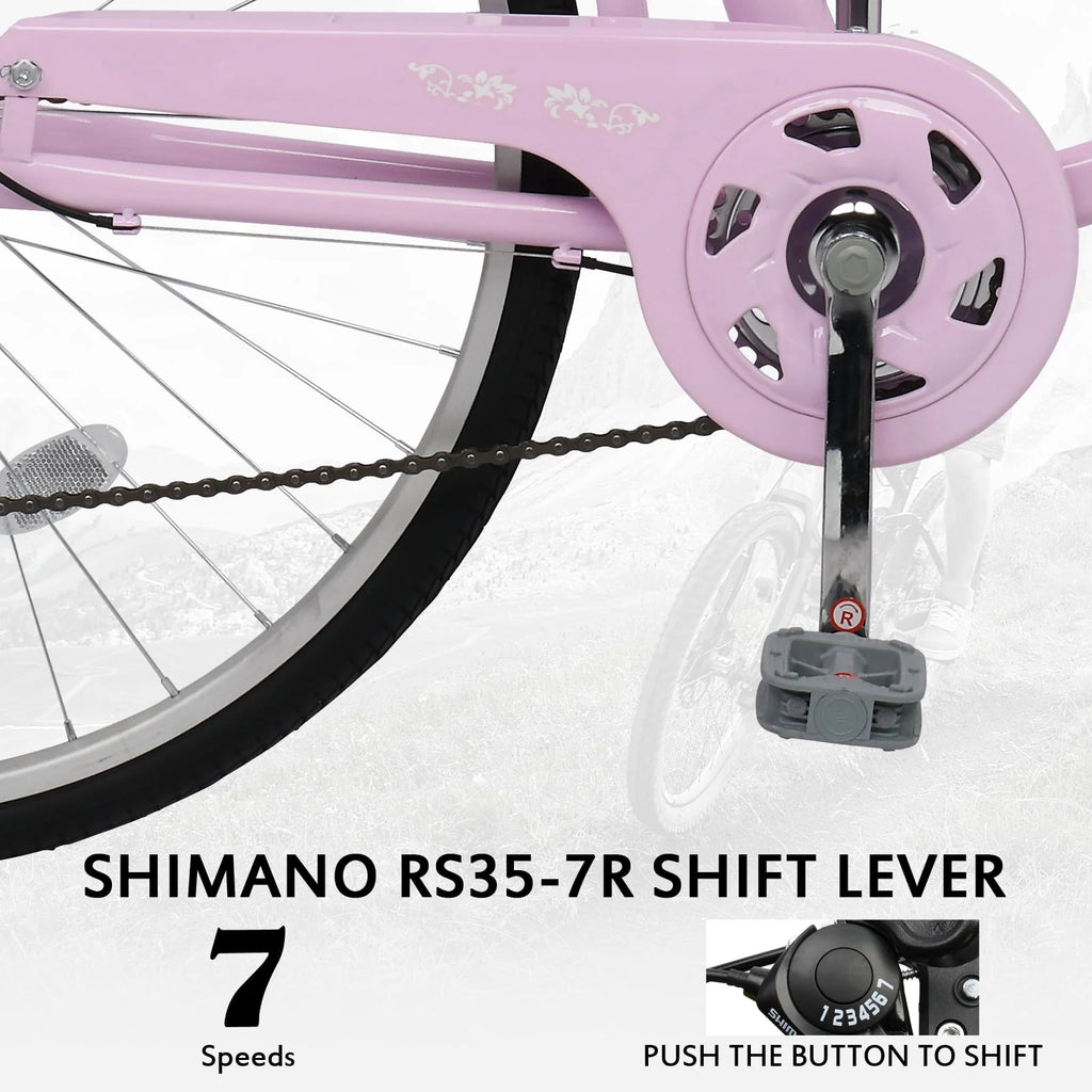 26 inch Commuter Bicycle with 7-speed, Baskets, Pink E374