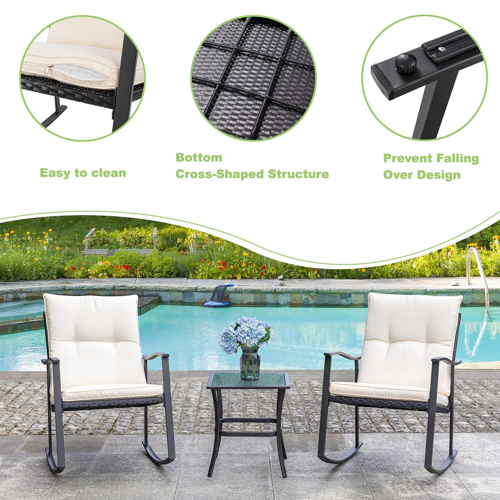 3 Piece Beige Outdoor Rocking Chair Set C80886