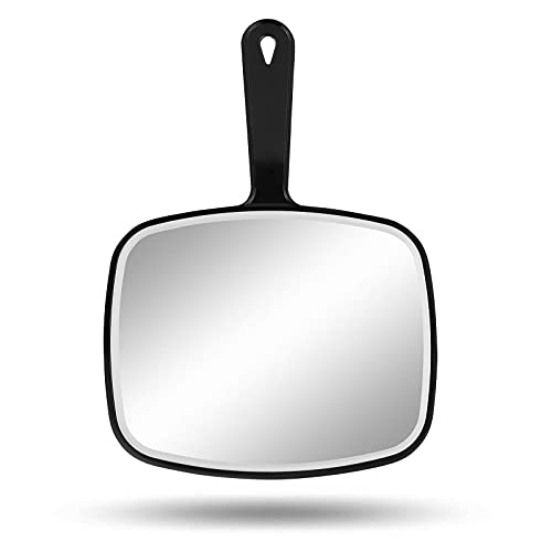 Large Wall Mount Hand Mirror with Handle Square Black 10.3inx7.3in J68914