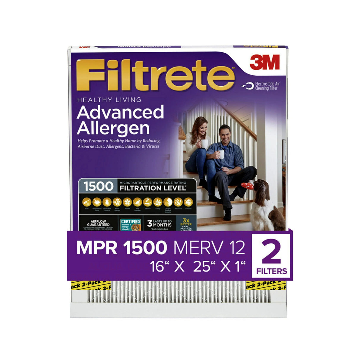 16x25x1 Air Filter, MERV 12, 2 Filters Z44792