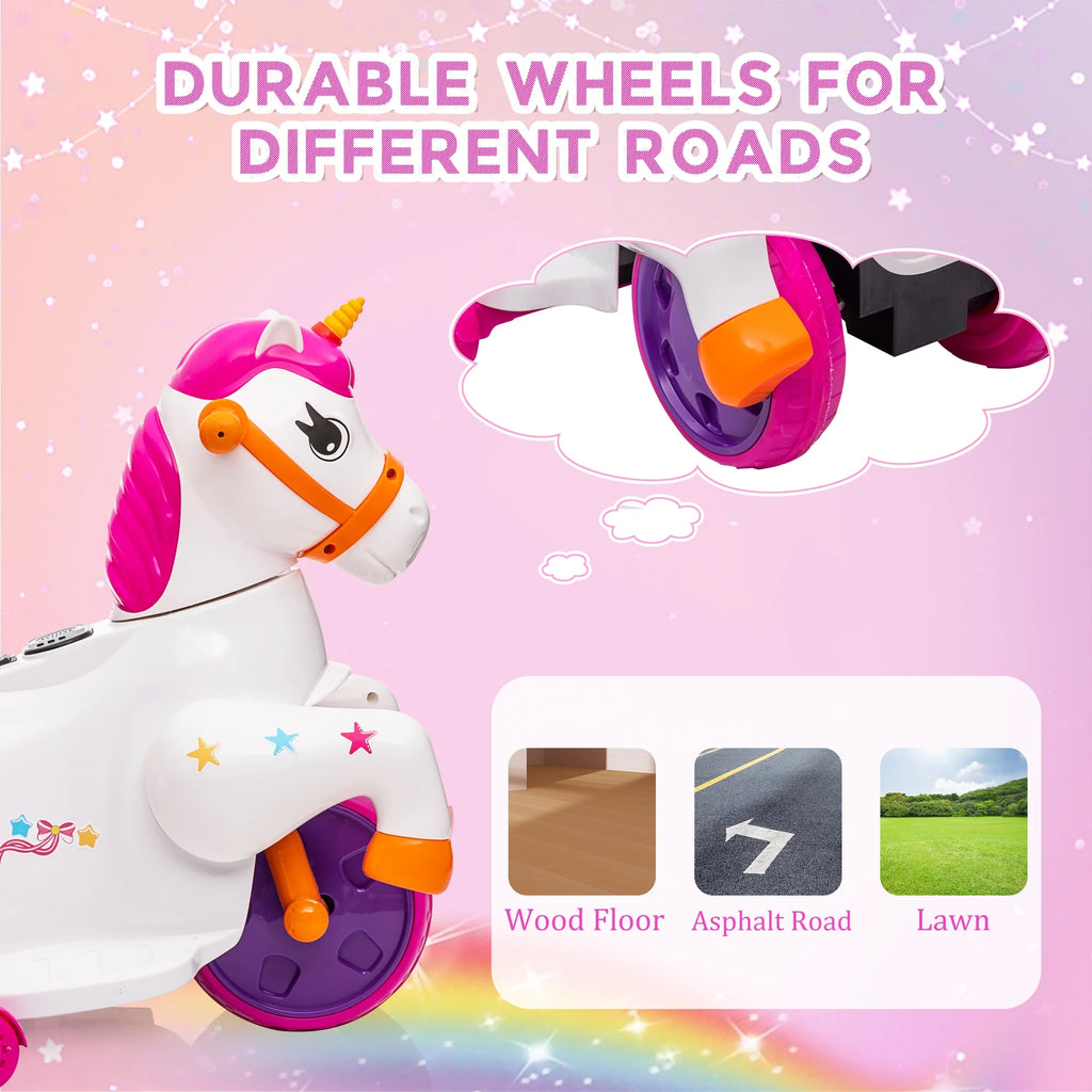 6V Unicorn Rocking Horse Toy Car with Music, Training Wheels L15891