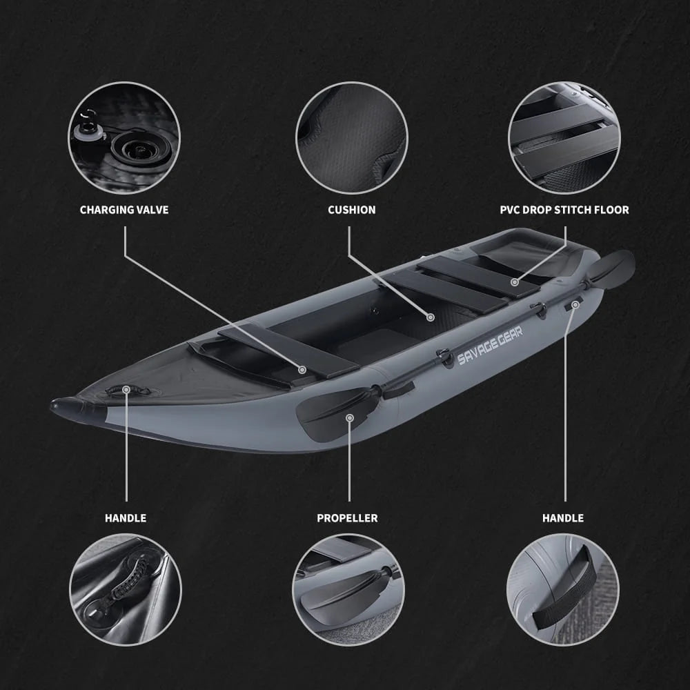 Inflatable Kayak Fishing Boat Set with Seat, Pump, Paddle, Repair Kit, Grey PVC G737