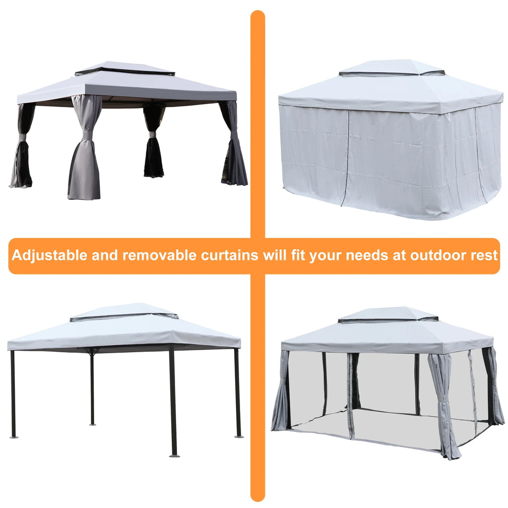 10'x13' Outdoor Double Vent Canopy Gazebo with Nettings and Curtains U39233