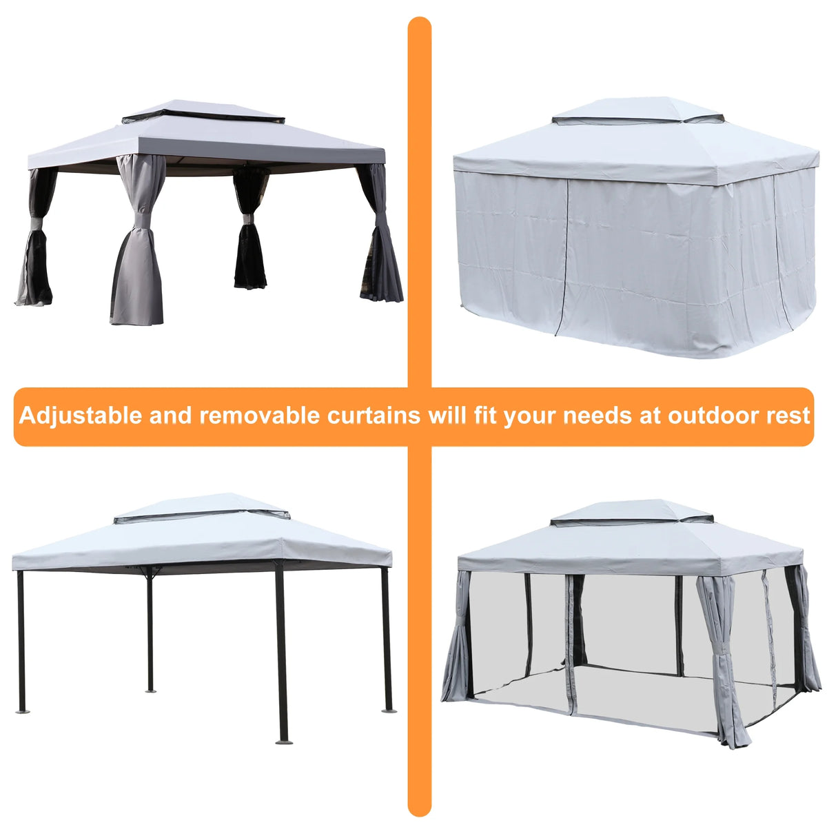 10'x13' Outdoor Double Vent Canopy Gazebo with Nettings and Curtains U39233
