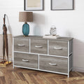 5 Drawer Storage Dresser with White Cast Iron Frame and Light Natural Wood Top E838959