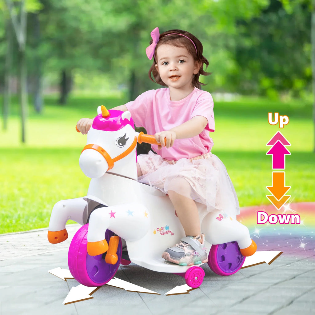 6V Unicorn Rocking Horse Toy Car with Music, Training Wheels L15891
