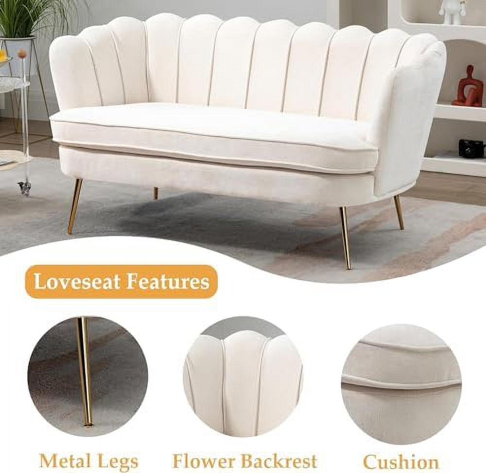Ivory Boucle 2-Seater Loveseat Sofa with Gold Metal Legs Z494