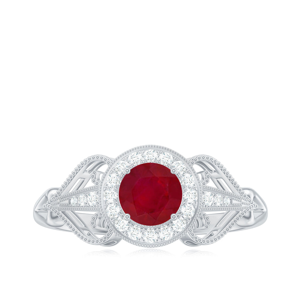 Ruby and Diamond Engagement Ring, 925 Sterling Silver U514