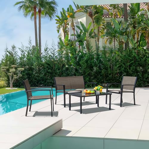 4 Pieces Patio Furniture Set with Glass Coffee Table S115
