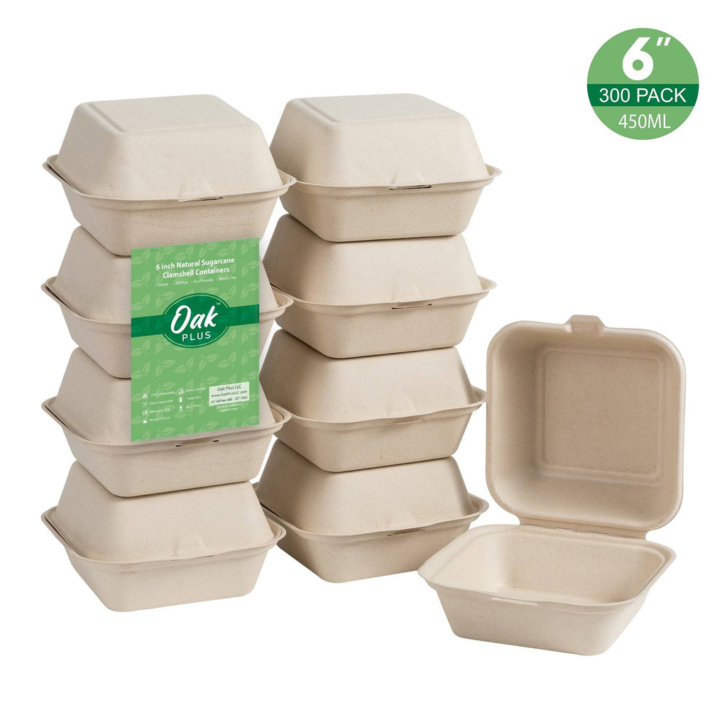 Disposable Sugarcane Clamshell Containers 300 Pack 450ml J119484
