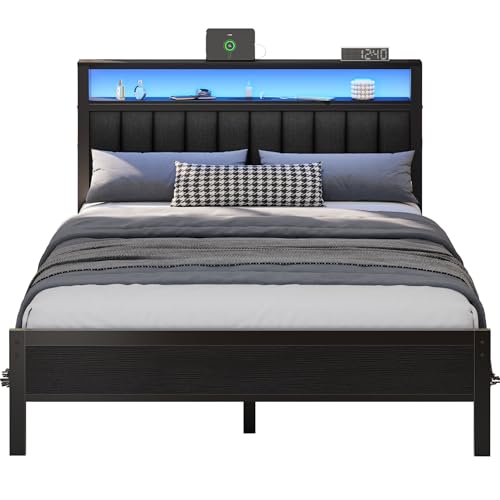 Full Size Bed Frame with Charging Station and LED Lights L186603