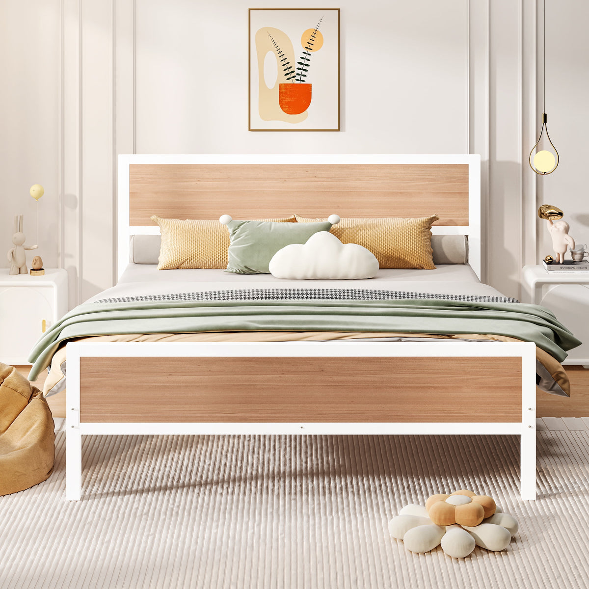 White Full Size Metal Platform Bed Frame with Headboard and Footboard R22251