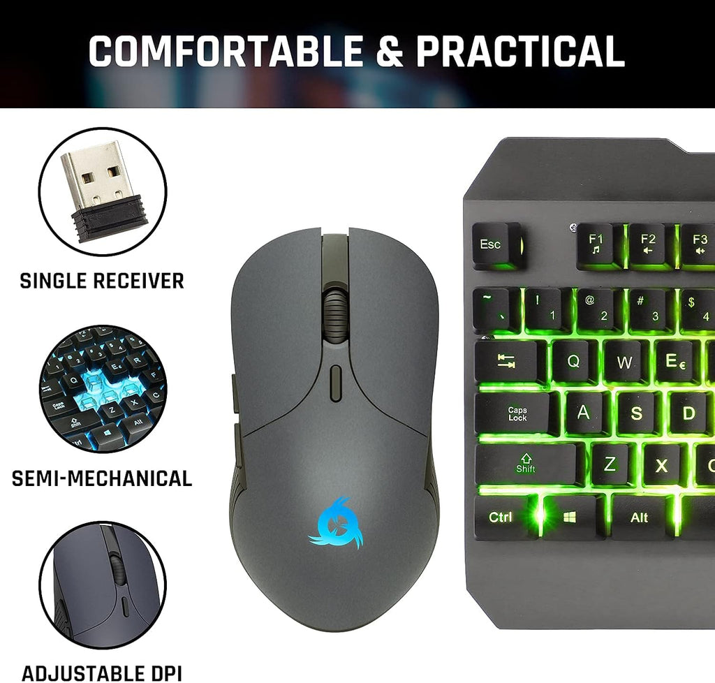 Wireless Keyboard and Mouse Set with Backlit Gaming Keyboard X431