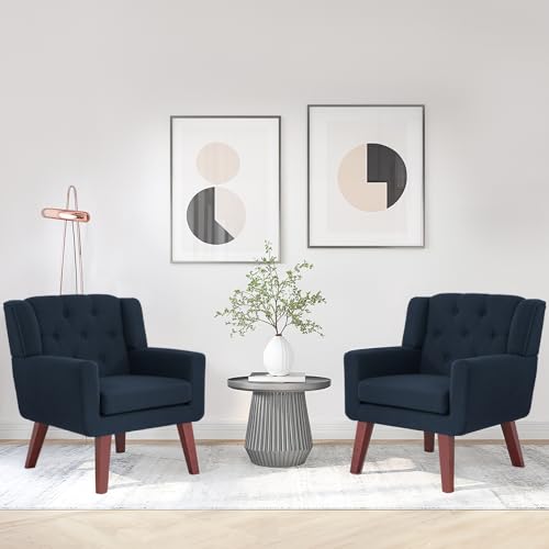 Beige Set of 2 Linen Fabric Button-Tufted Accent Chair C216