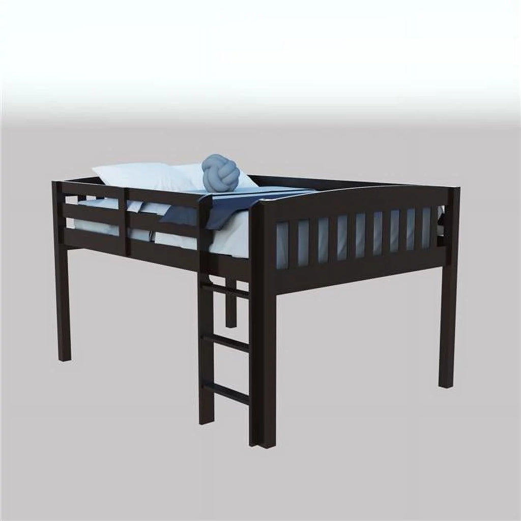 Dark Brown Solid Wood Full Size Loft Bed Y3895