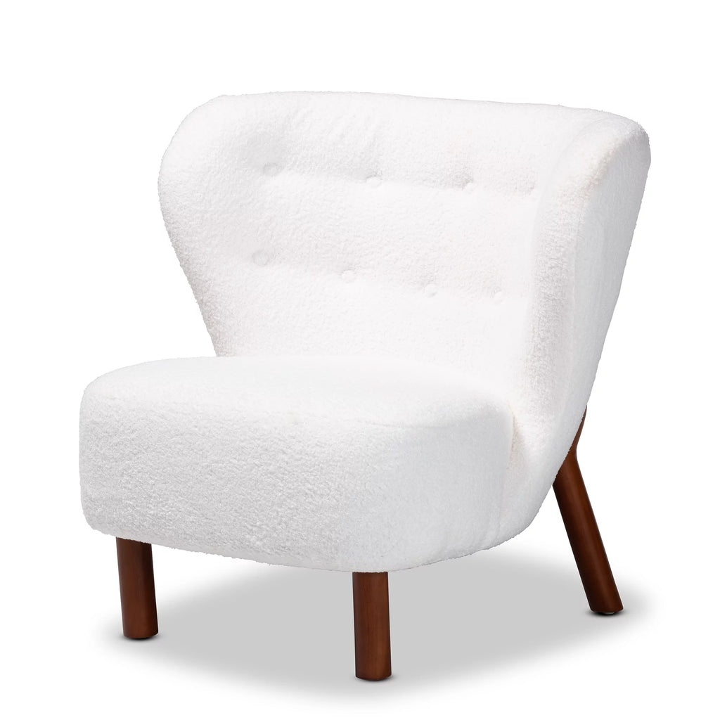 White Boucle Upholstered Wood Accent Chair Z169949