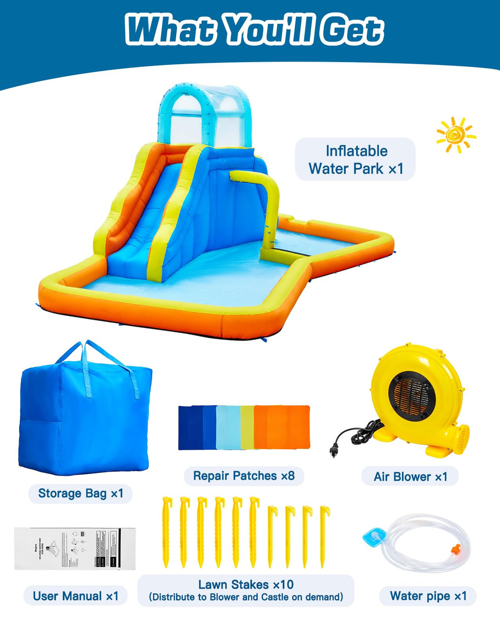 Inflatable Water Slide Park with Spray Pool, Bounce House with Climbing Wall and Blower A566956